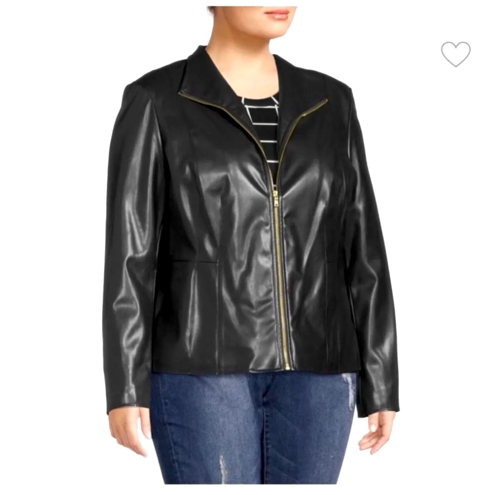 Cole Haan Signature Women’s Size 1X Full Zipper Faux Leather Jacket In Black